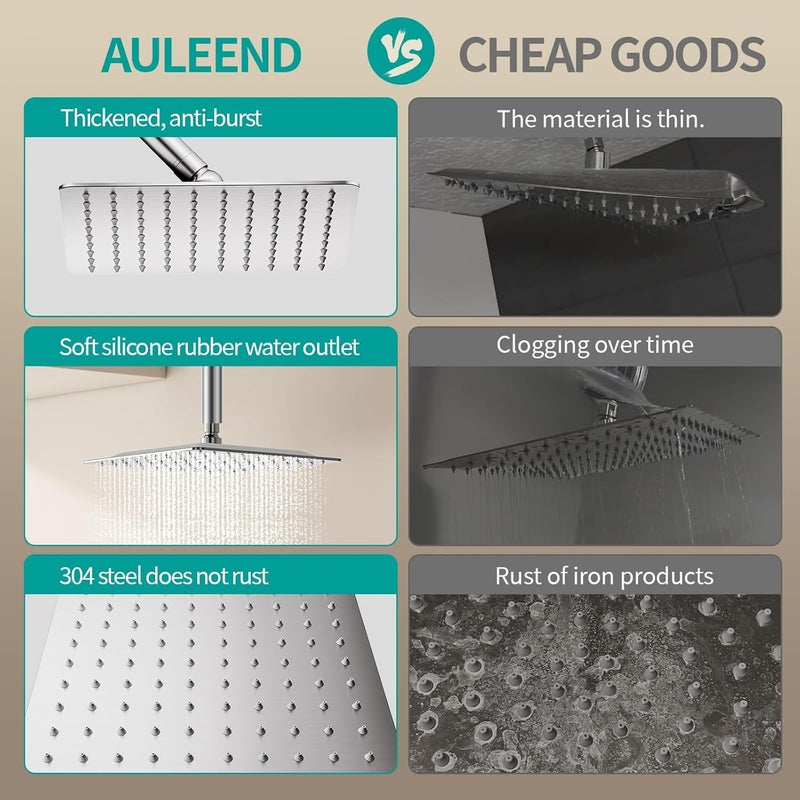 AULEEND Square Rain Shower Head, High Flow Stainless Steel,Work with any decorative style，All Metal Rainfall Shower Head (Brushed Nickel, 10) - Image 4